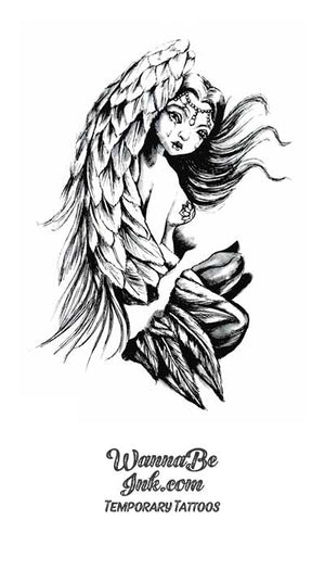 Winged Angel Woman Looking Over Shoulder Best Temporary Tattoos
