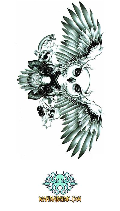 Winged Bird Skull In White and Gray Best Temporary Tattoos