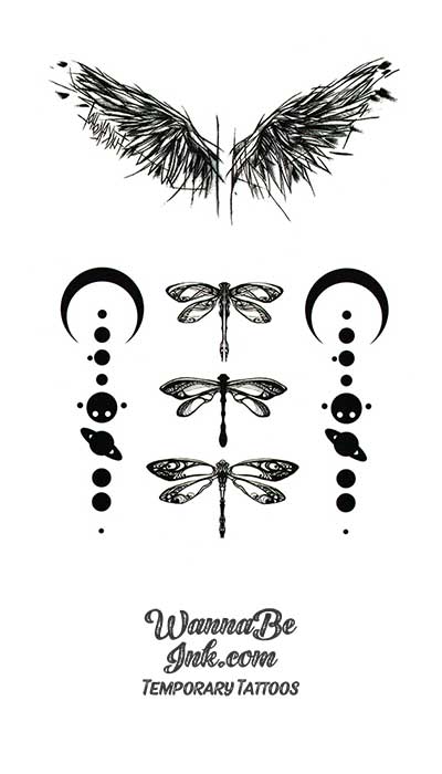 Wings DragonFlies Crescent Moons and Planet Strings Best Temporary Tattoos