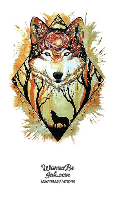 Wolf In Autumn Colors In Diamond Best Temporary Tattoos