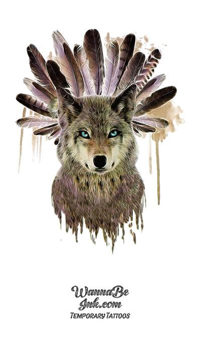 Wolf With Feather Headdress Best Temporary Tattoos