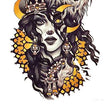 Load image into Gallery viewer, Evil Goat Horned Woman and Yellow Flowers Best Temporary Tattoos
