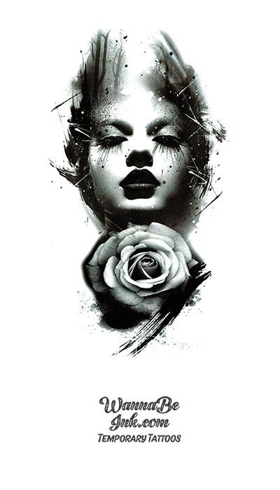 Woman and Rose Black and White Best Temporary Tattoos