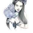 Load image into Gallery viewer, Woman Holding Owl WIth Blue Flowers In Hair Best Temporary Tattoos
