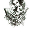 Load image into Gallery viewer, Woman Looking Back Over Bare Shoulder With Fan Best Temporary Tattoos
