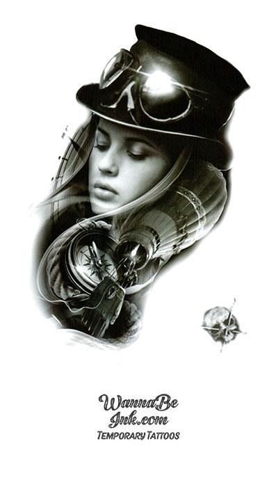 Woman Wearing Steampunk Tophat Best Temporary Tattoos