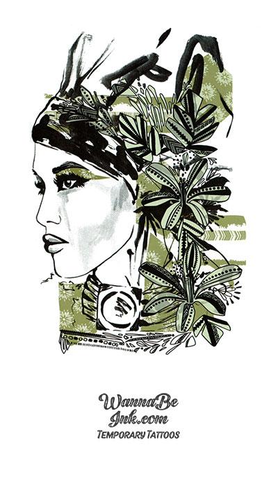 Woman Wrapped In Green Plants Best Temporary Tattoos
