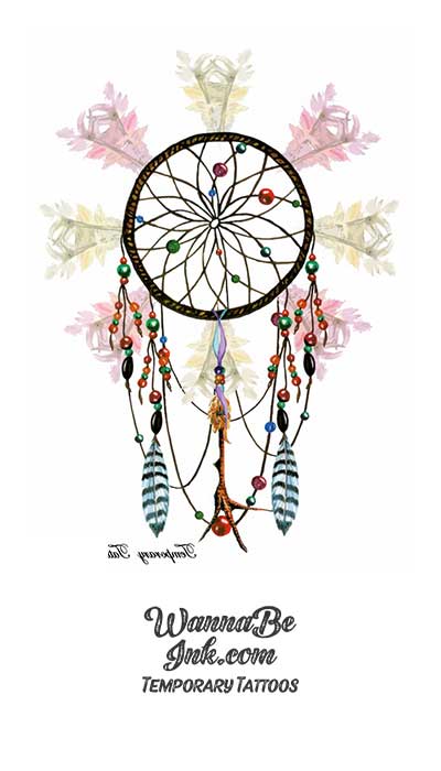 Yellow and Pink Branches on Dream Catcher Best Temporary tattoos