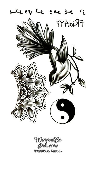 Yin Yang Symbol And Bird Best Temporary Tattoos