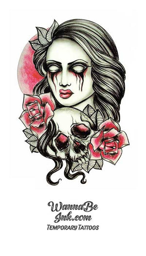 Zombie Bleeding Eyes Woman on Skull Best Temporary Tattoos